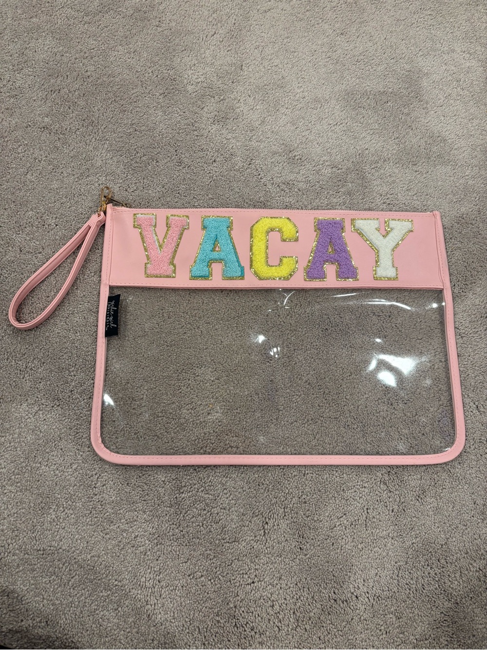 Pink 'VACAY' Clear Wristlet Travel Pouch